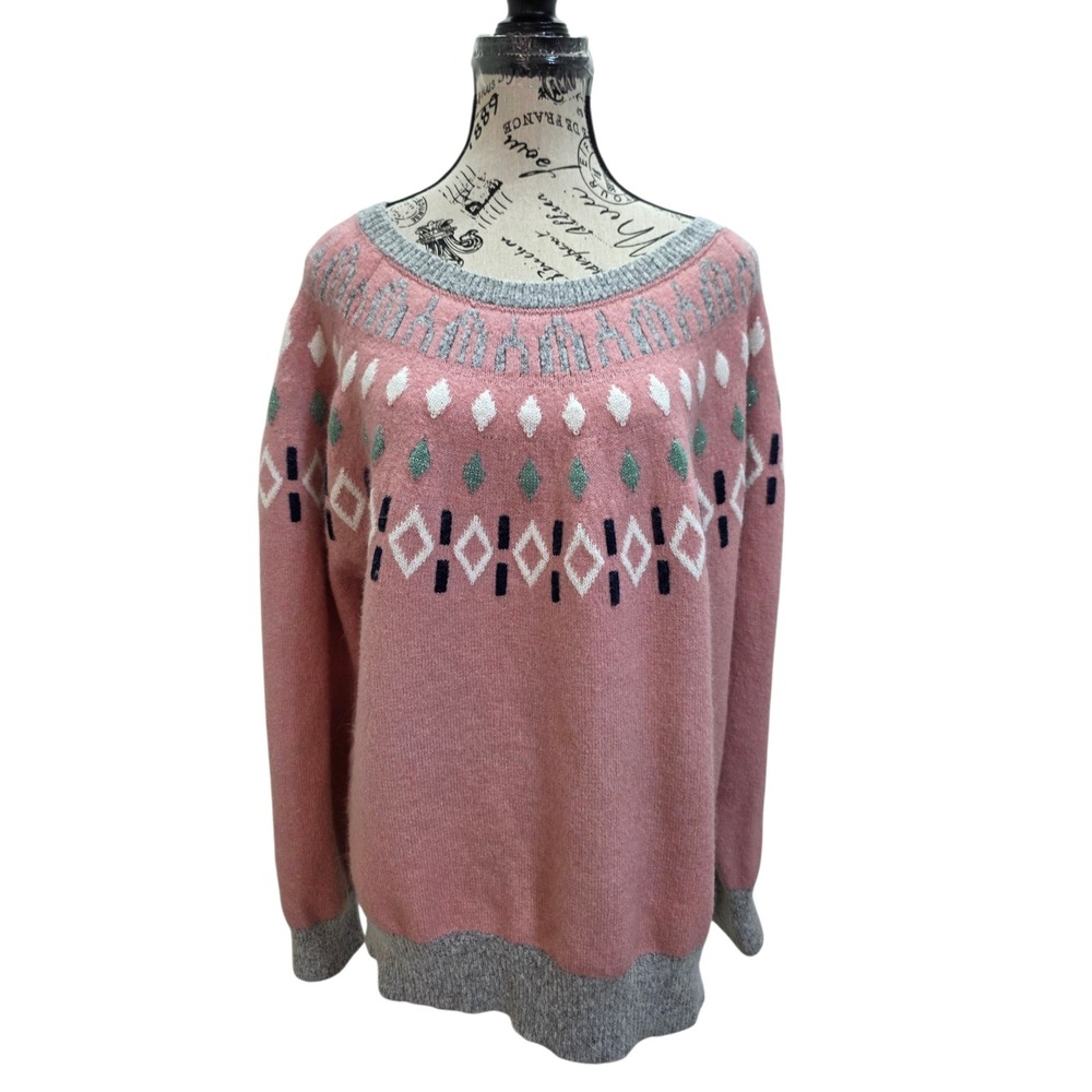 Time and Tru Womens Sweater Size XXL Pink Fair Isle Nordic Warm Cozy Pullover